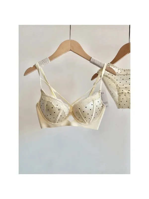 Women Sexy French Lace Push Up Bra Set Polka Dot Small Cup Shaping Sweet Lingerie Breathable Underwear Daily Dating Nightwear — image 6