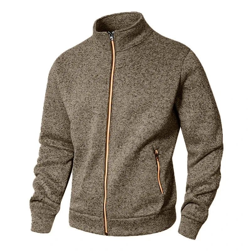 Suéter masculino com gola alta, jaqueta cardigã casual com zíper, manga comprida, cor sólida, pulôver leve, moda urbana