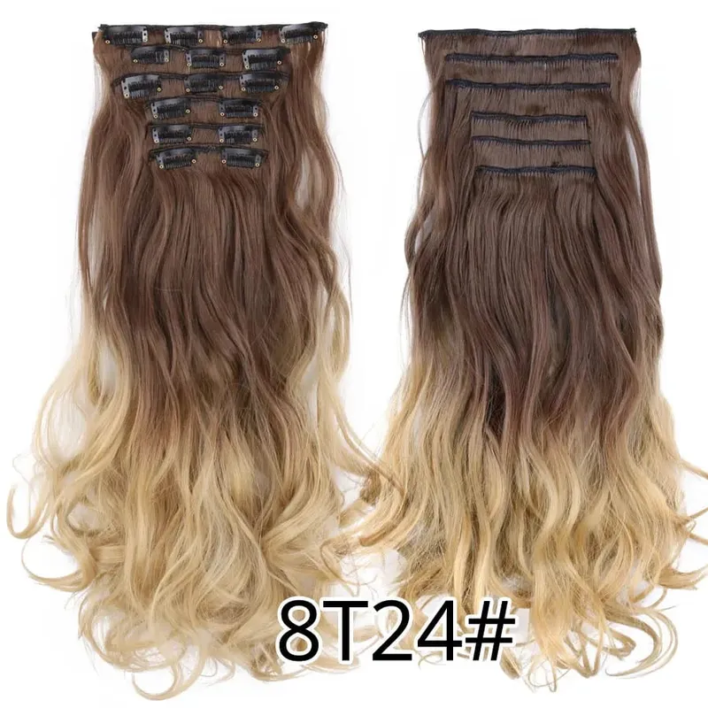 Black Clip In Extensions Straight 22" Long Synthetic Thick Clips On Hair Piece For Women 6Pcs/Set Curly Full Head Weddings Daily — image 44
