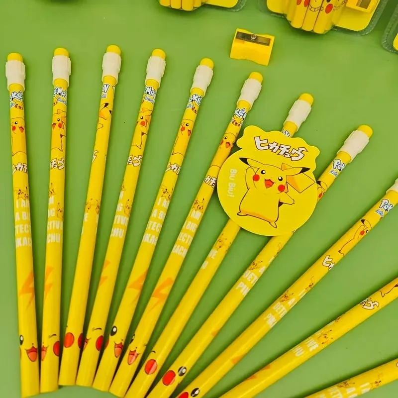 12pcs pokemon pencil with Eraser Pencil Sharpener cute pikachu Anime Figure School Supplies Office Stationery Kawaii Tools Gifts — image 6