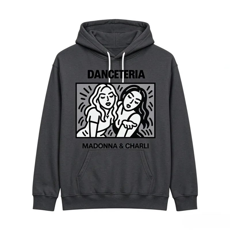2026 Madonna Charli XCX Danceteria Hoodie Linha Arte Impressão Gráfica Unissex Pulôver Com Capuz Moletom Pop Music Fan Casual Tops — image 3