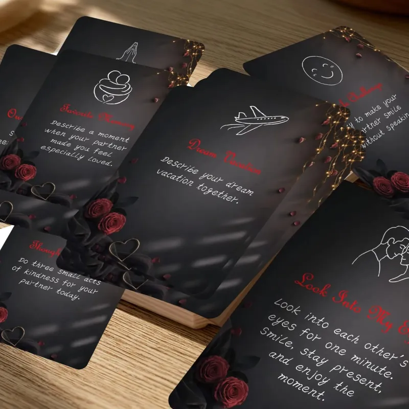 50Pcs Romantic Couple Challenge Cards Black Rose Design Interactive Communication Dating Game Cards for Couples Night — image 3