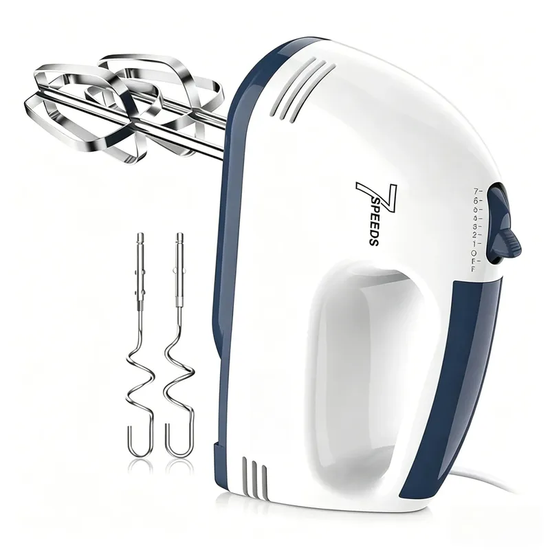 The handheld mixer has 7 speed settings to meet various needs from mixing dry ingredients to whipping cream.