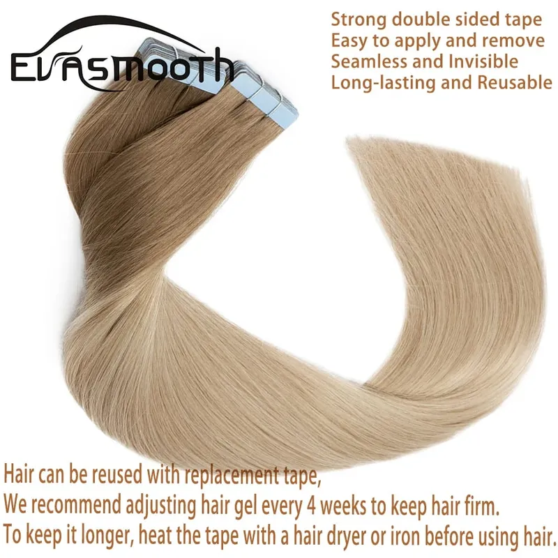 20pcs Women Natural Tape in Human Hair Extensions Remy Hair Adhesive Invisible Skin Weft Hair Straight Human Hair Extensions