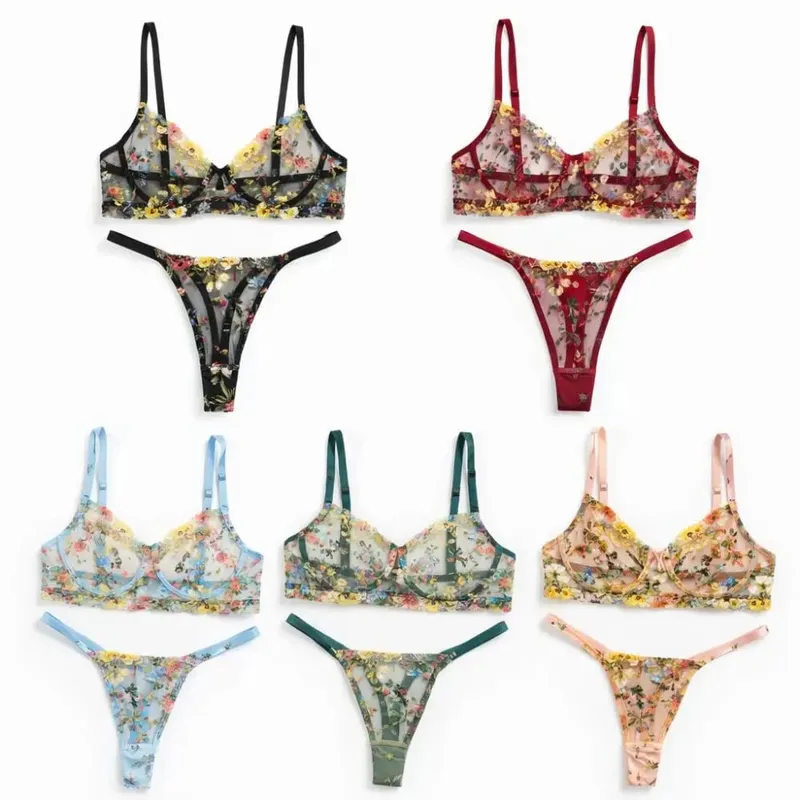 2-Piece Bohemia Floral Lingerie Set Embroidery Versatile Underwear Intimates Underwire Push-up Sheer Bra Panty Set Para sa Lady Girl — image 2
