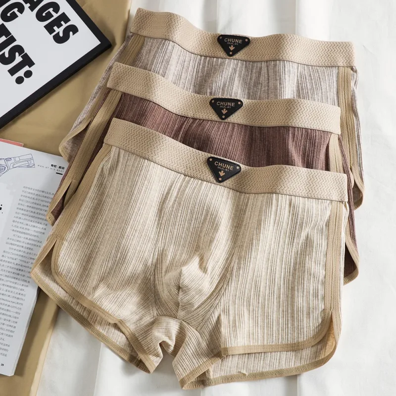 3PCS/Pack 100% Cotton Solid Striped Panties na Panlalaki Para sa 40-100kg Breathable Mesh Crotch Underpants High Elastic Waistband Boxer — image 20