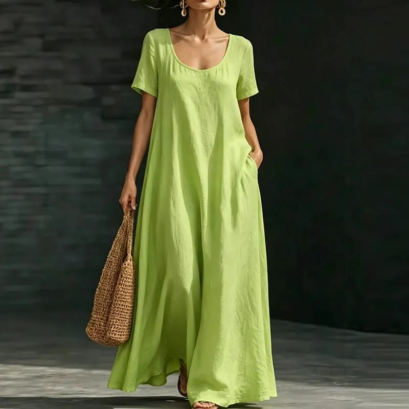 Summer Casual Pocket Maxi Dresses For Women Elegant Short Sleeve Loose Beach Holiday Dress Women Party Long Dress Boho — image 6