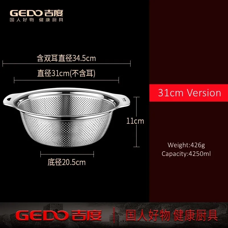 LFGB Certification Kitchen Fruit Vegetable and Rice Washing Basin 23~31cm Diameter Dense Drainage Hole Colander with Side Handle — image 12