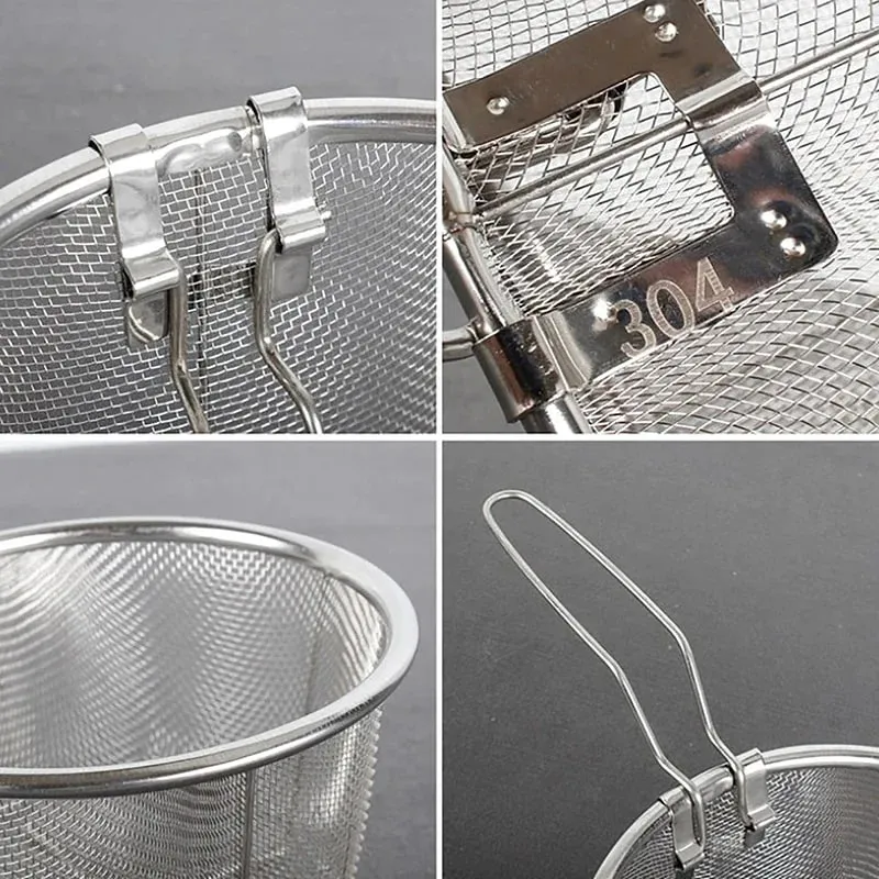 French Chip Frying Strainer Basket Stainless Steel Deep Fry Basket Kitchen Round Fryer Wire Mesh With Handle Wire Colander Nets — image 6