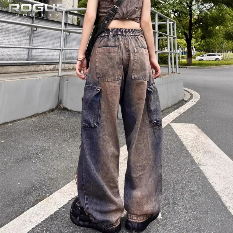 Y2K Grunge Deconstructed Distressed Jeans Unisex Patchwork Washed Wide Leg Denim Pants Hip Hop Streetwear Harajuku Punk Trousers — image 4