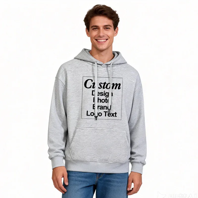 High Quality Custom Hoodie Cotton Sweatshirt Print Embroidery Brand Logo Text Photo Design Men Women Famliy Team Clothing 300g — image 10