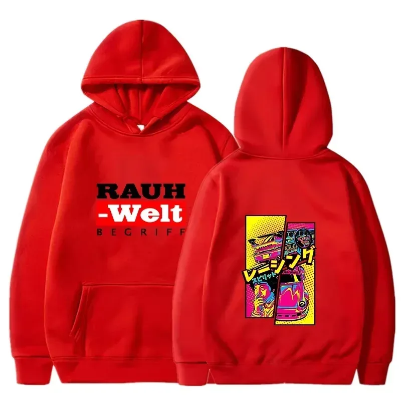 Felpa con cappuccio Rauh Welt Car Widebody Tuning JDM Racing Pop Art Comic Estetica Felpa casual oversize nera a maniche lunghe