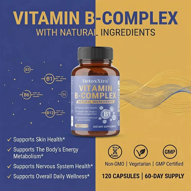 Vitamin B Complex Capsules Relieve Stress Energy Metabolism Nervous System & Immune Wellness Support Vegetable Capsules — image 2