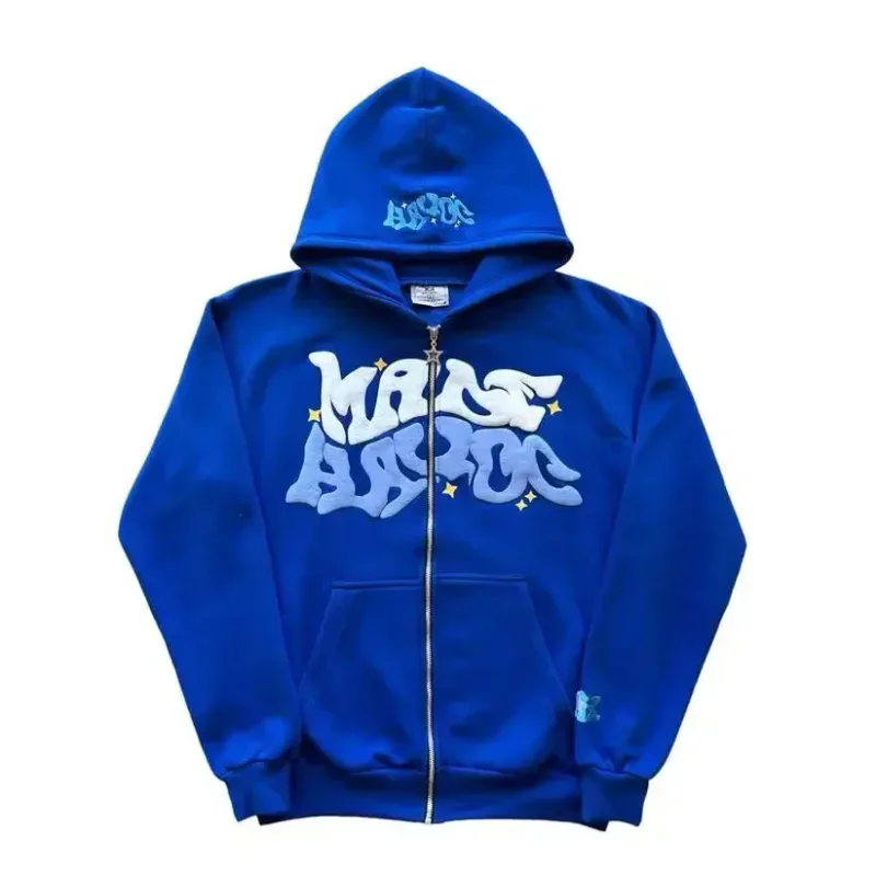 Men's Retro American Letter Zipper Printed Hooded Sweatshirt Unisex Autumn and Winter Open Cardigan — image 8
