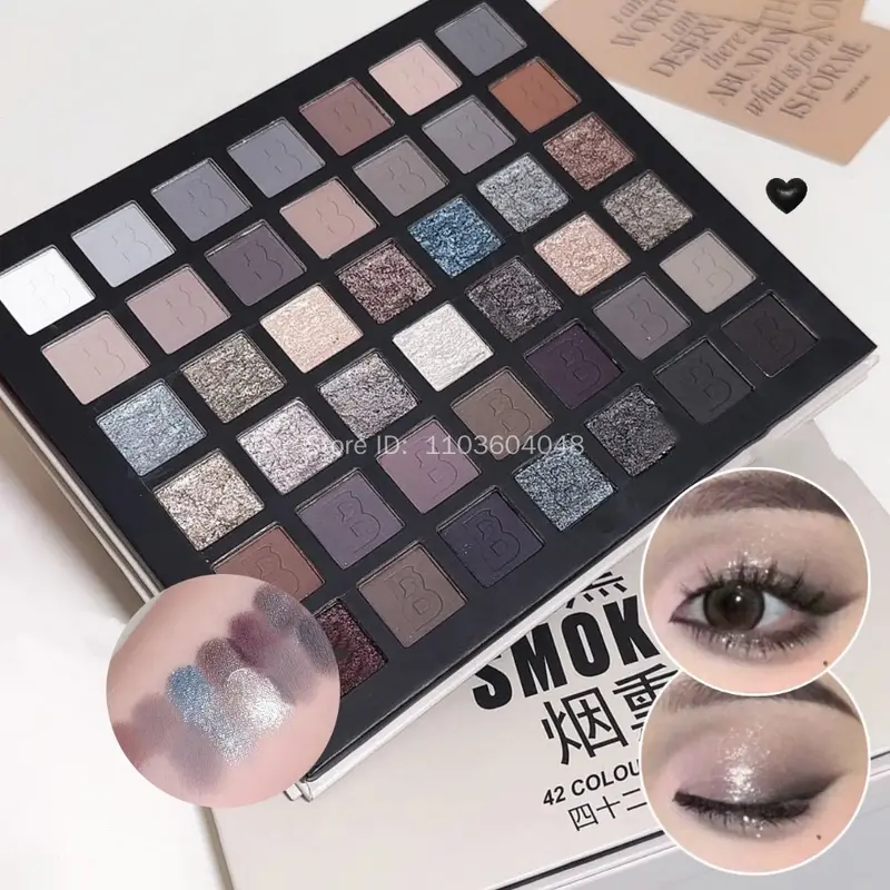 Smoked Eye Shadow Plate Pearlescent Shimmer Eyeshadow Matte Glitter Pigment Waterproof Long Lasting Eye Makeup 42 Colors — image 1