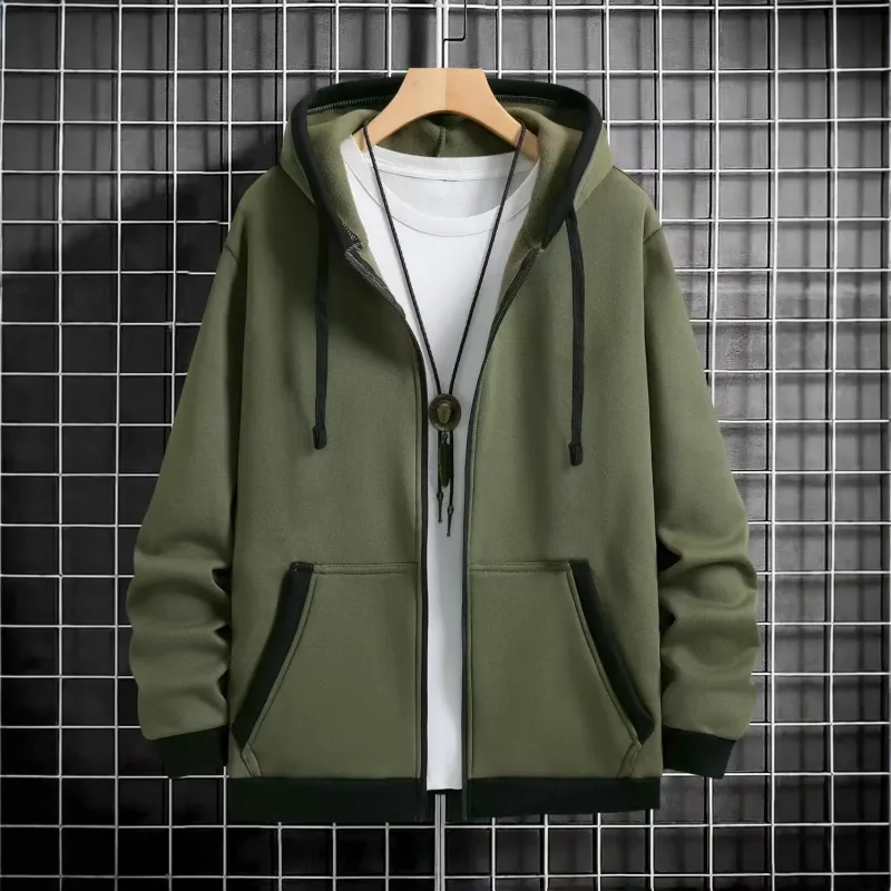Spring and Autumn Men's Zipper Jacket Warm Windproof Hoodies Thickened Cardigan Sports Long Sleeve Sweatshirts Hooded Coat — image 4