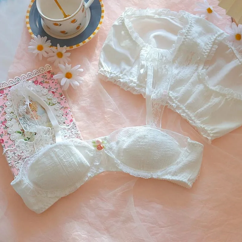 Roupa interior vintage princesa renda branca lingerie algodão underwired sutiã e calcinha conjunto japonês seios pequenos sexy e bonito bralette — image 4