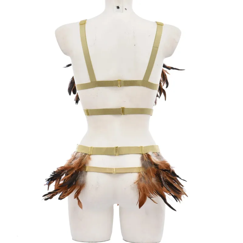 Gótico elástico corpo arnês gaiola sutiã oco ajustar lingerie sexy conjunto punk halloween pena desempenho roupas bondage arnês — image 5