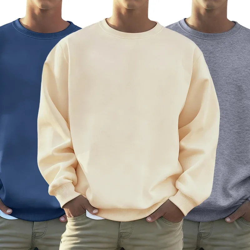Solid Soft Pullovers Street Autumn Comfy Fleece Hoodies Office Jogging Loose Sweatshirts Casual Basics Daily Streetwear Of Men — image 2