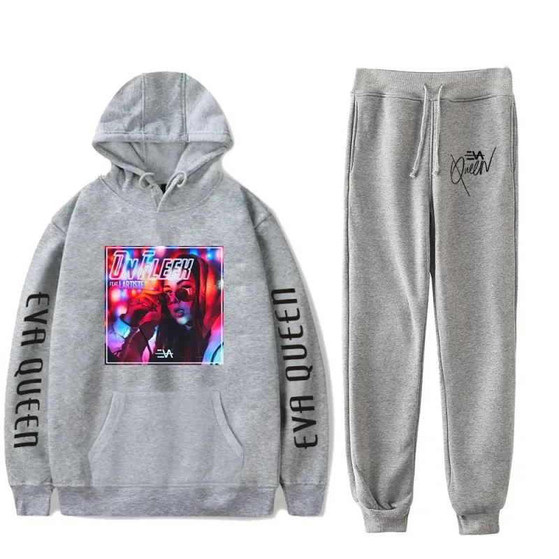 Hip Hop Bekväm Eva Queen Print Sweatshirt Träningsbyxor Kostym Huvtröjor+ Byxor Kostym Pojkar/Flickor 2-delat set Kläder — image 11