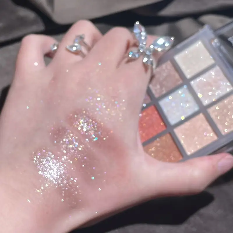 9-Color Glitter Eyeshadow Palette Earth Color Pearlescent Eye Shadow Shimmer Highlights Sparkling Sequin Champagne Eyes Makeup — image 2