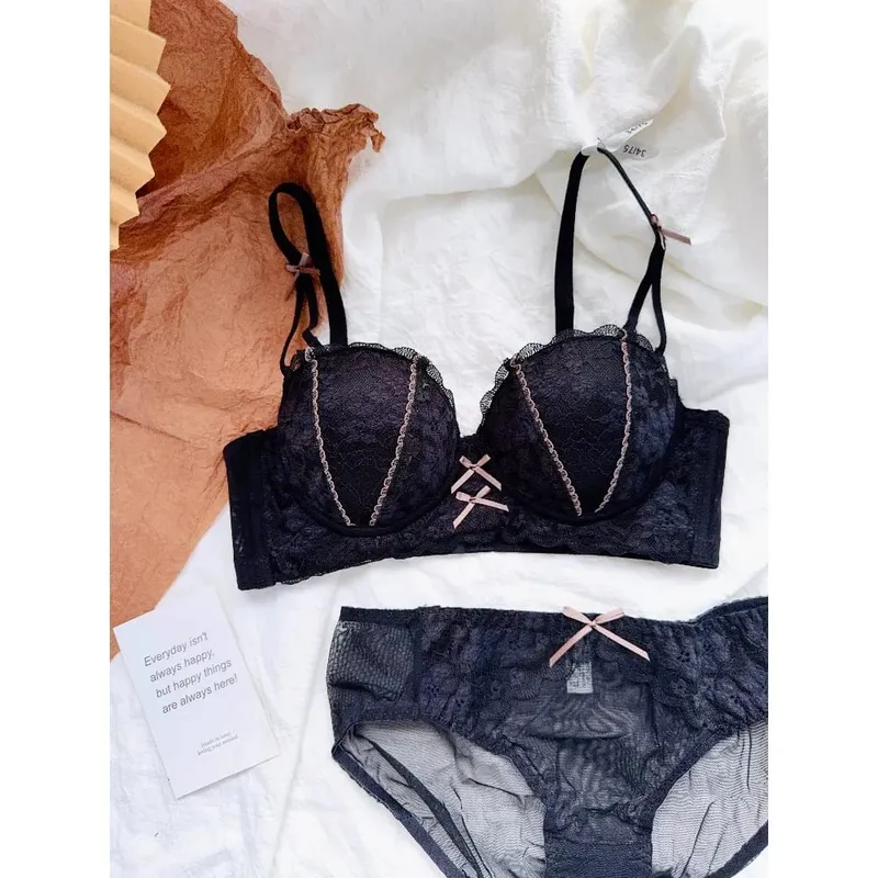 Sweet French Lace Women Bra Set Wire Free Push Up Lingerie Top Side Support Anti Sag Brassiere Panty Suit For Small Bust 32‑38 — image 4