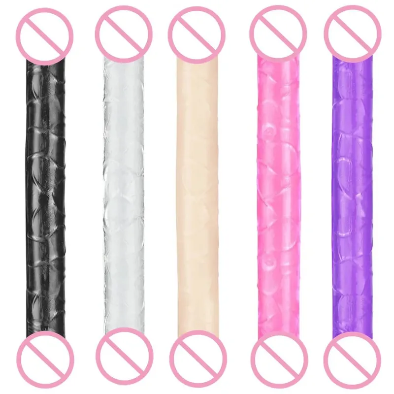Soft Jelly Dildo Double Long 46cm Realistic Cock Lesbian Vaginal Anal Plug Flexible Fake Penis for Women Sex Toys — image 1