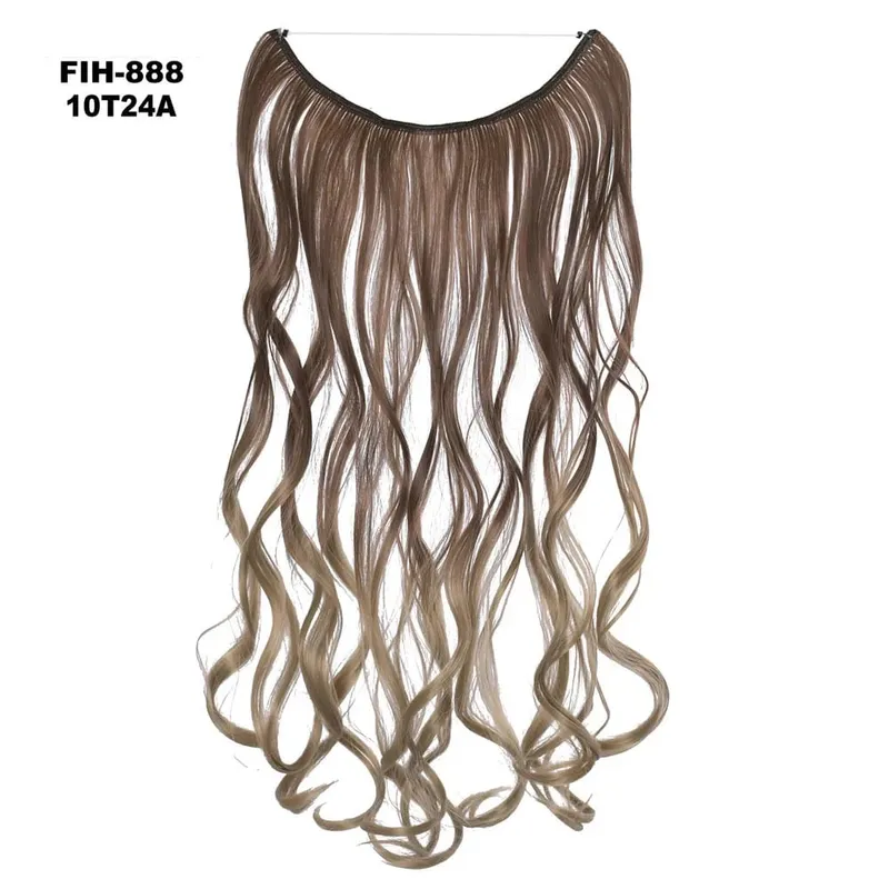 One Piece Ombre Color Hair Extension Women's Hairpiece Wavy & Straight Invisible Wire Secret Fish Line No Clips Synthetic Hair
