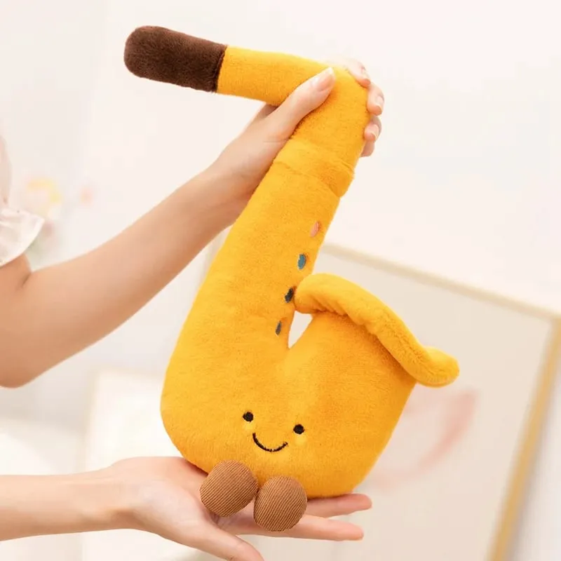 Musical Instrument Plush Toy Stuffed Kawaii Adorable Saxophone Bass White Piano Humanoid Doll with Legs Decor Gift