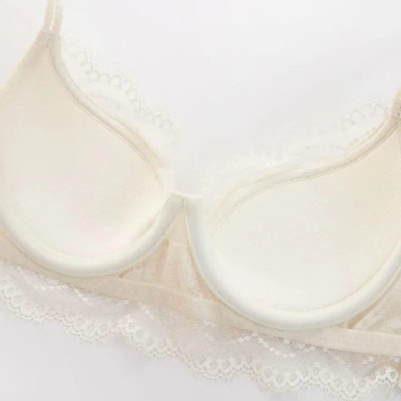 French Style Women Sexy Lingerie Thin Pure Erotic Lace Girls Bra Panties Push Up Comfortable Gather Ladies Cotton Underwear Sets — image 5