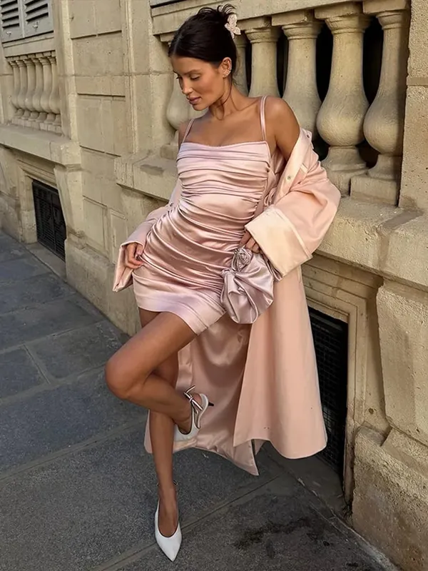 Női ruha szatén spagetti pántos maxi ruhák oldalsó dörzsölt derekú Bodycon karcsúsító estélyi buli esküvői ruha hölgy