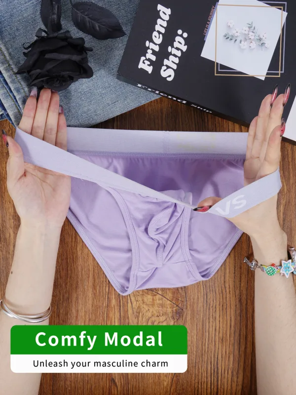 1PCS Men's Modal Ultra-Thin Barely-There Briefs U Convex Pouch Bright Solid Color Elastic Waistband Breathable Daily Underwear — image 3