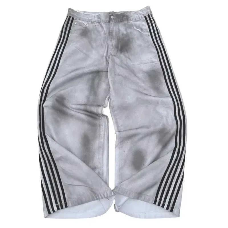 Y2K Baggy Jeans Retro Men's Camouflage Embroidered Striped Harajuku Sweatpants Women Hip Hop Streetwear Camo Wide Leg Denim Pant