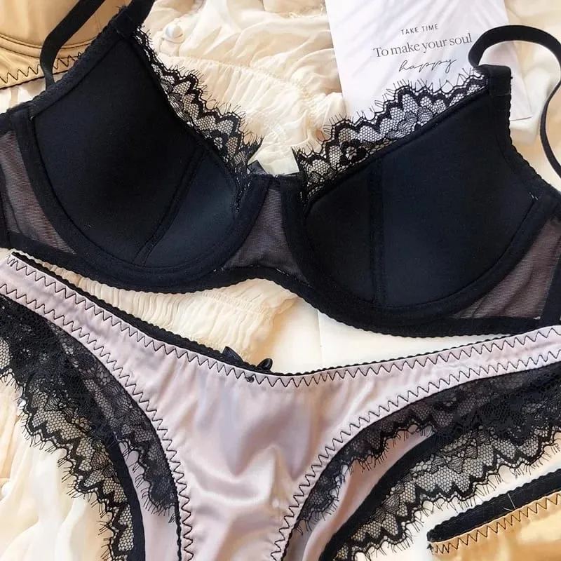 2025 Ny sexig tunn bomullsspets patchwork-bh-set kvinnor push up-samla sexiga underkläder Trosor Satin Underkläder Flickor Intimates — image 7
