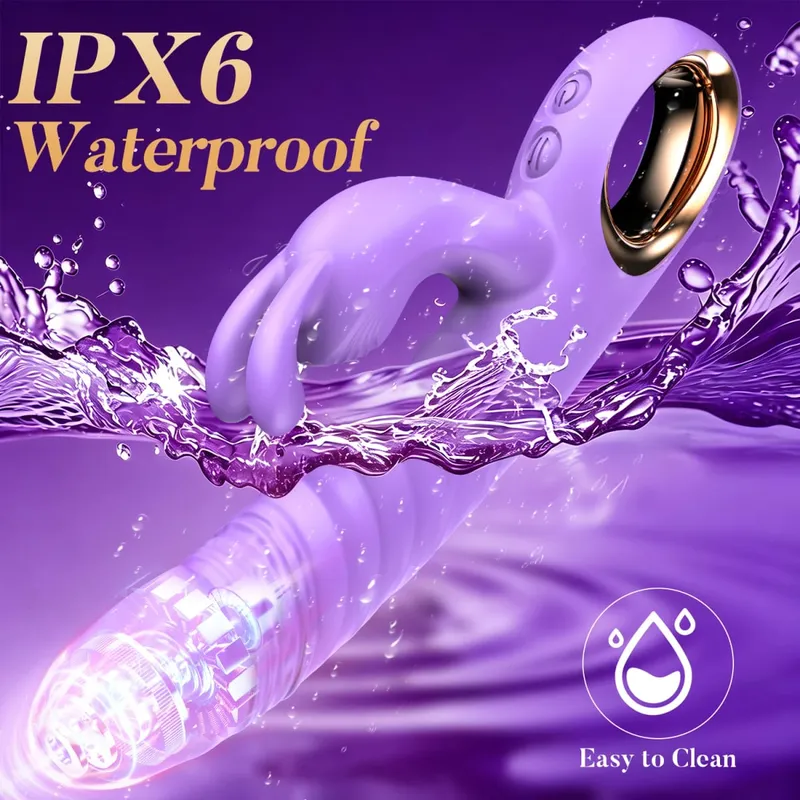 Rabbit Thrusting G Spot Vibrator Anal Dildo with 10 Vibrating Thrusting Liquid Silicone Vaginal Massage Adult Sex Toys for Women