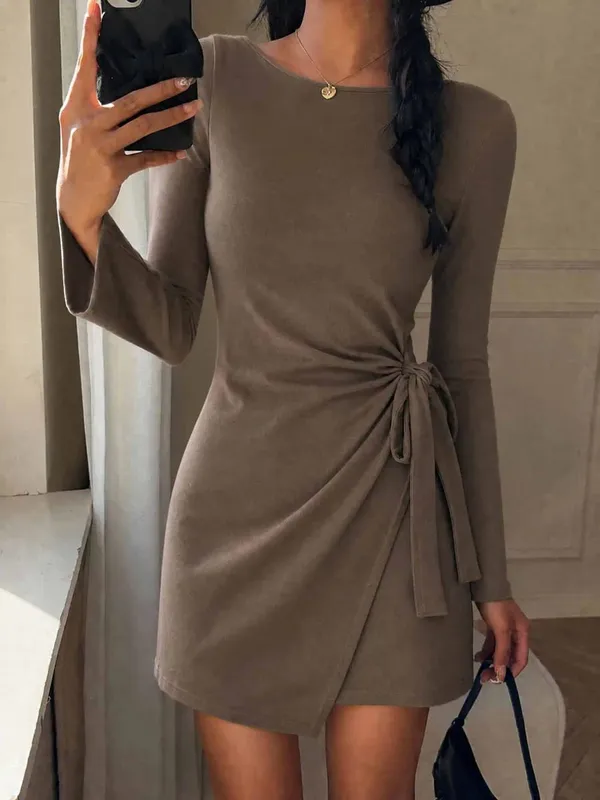 Solid color casual elegant knotted drawstring cross vacation,Women Mini Dresses,fall dresses for women