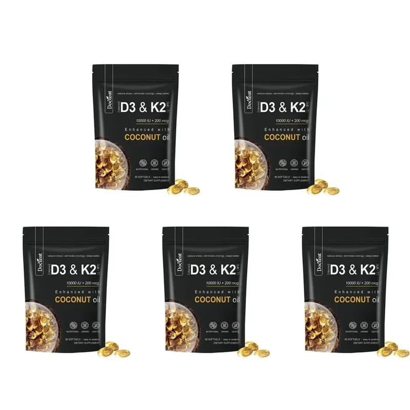 Docteat Vitamin D3 & K2 Softgels with Magnesium and Coconut Oil for Bone Nutrition Balance Immune System Balance - 60 Softgels — image 11