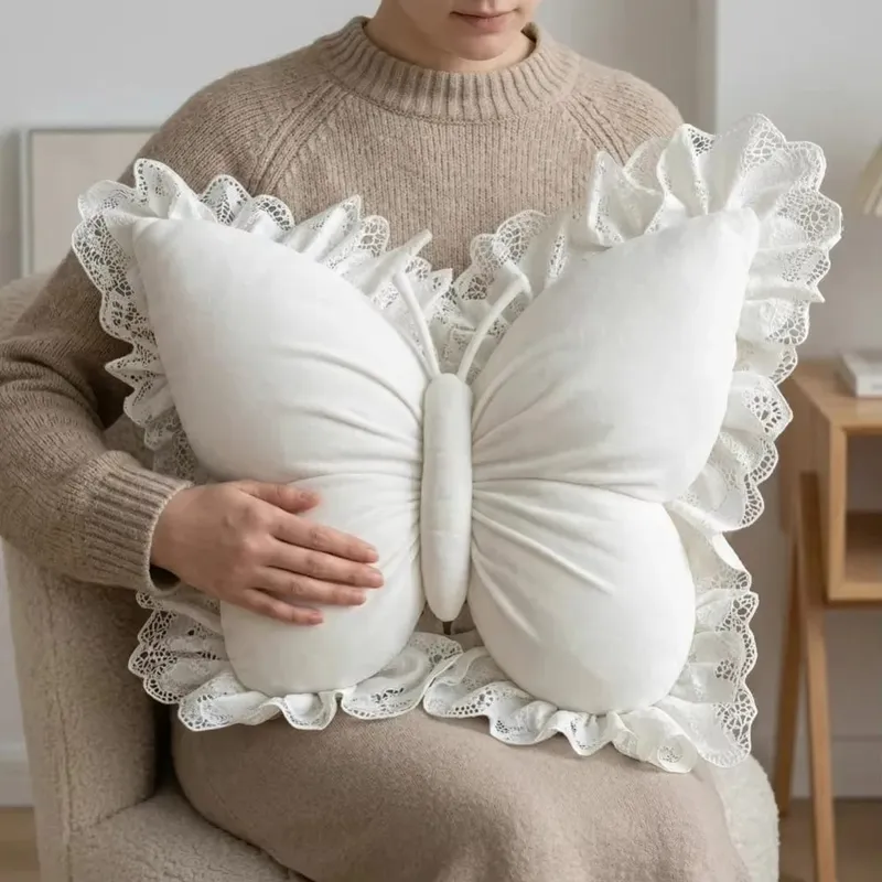Home Decor Velvet Butterfly Pillow Lace Trim Bow Cushion Soft New Bow Throw Pillow Bedroom — image 8