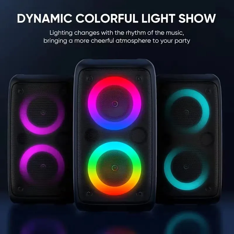 Alto-falante Bluetooth profissional grande de 9900 Hz com microfone Design portátil com subwoofer Party Box Luzes LED Compatível com BT / USB / TF / AUX / FM / TWS / MIC / EQ Funções Karaokê profissional. Presente ideal para aniversários, Natal e Ano Novo — image 3