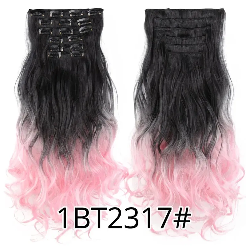Black Clip In Extensions Straight 22" Long Synthetic Thick Clips On Hair Piece For Women 6Pcs/Set Curly Full Head Weddings Daily — image 37
