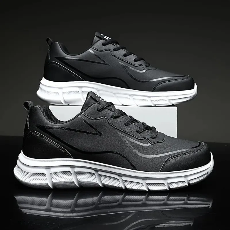 Black Running Shoes Leather Waterproof Athletic Sneakers Men Wear-resistant Men Walking Sport Shoes Comfortable Men Shoes — image 4
