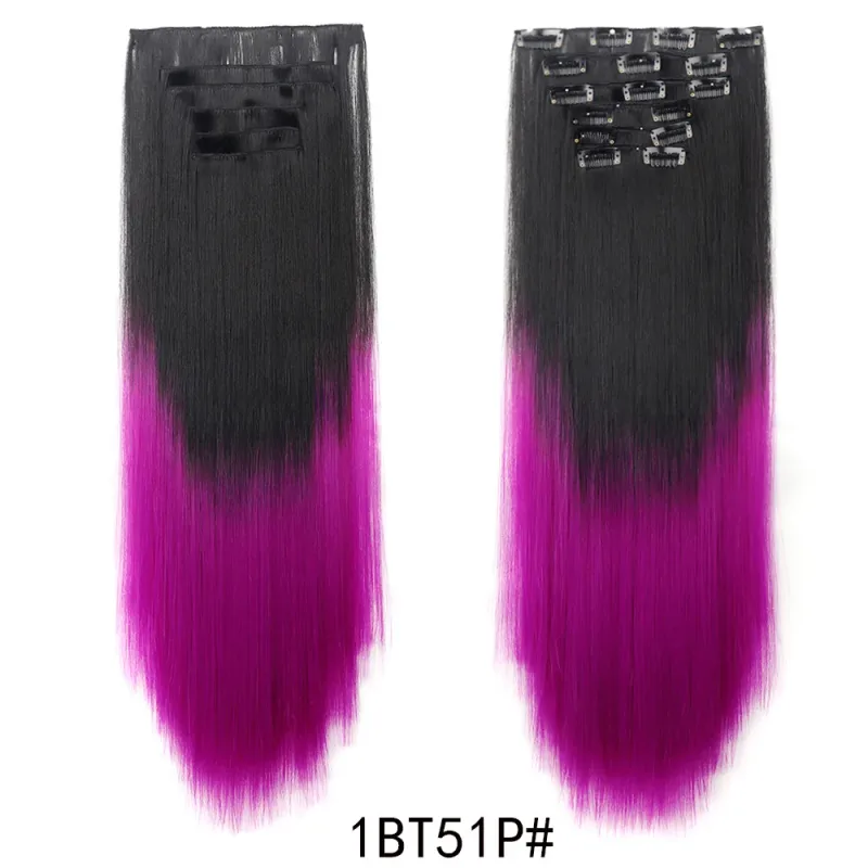 6 pçs 24 polegada ombre cor clip-in extensões de cabelo longo sintético em linha reta hairpieces em camadas macio invisível clip ins extensões