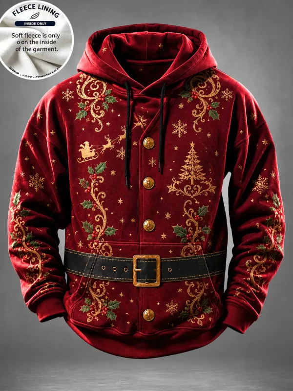 Men Fleece Lined Hoodie Christmas Santa Costume Pattern Print Pullover Hooded Sweatshirt Winter Top — image 4