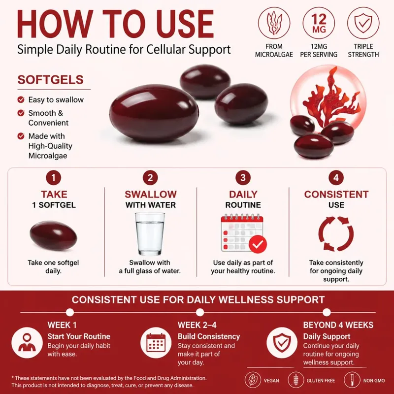Astaxanthin Supplement 12mg Softgels from Microalgae with Antioxidant Support for Skin Health & Healthy Aging 120 Count — image 6