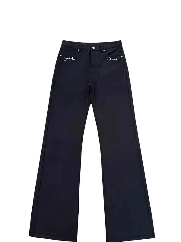 American Retro Buckle Design Spring Autumn Washed Black Micro-Flare Jeans Men High-Waisted Hip-Hop Loose Wide Leg Jeans Unisex — image 2
