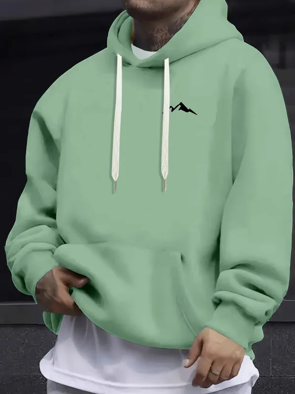 Outono e inverno masculino moda casual solto montanha impressão manga comprida moletom com capuz pulôver quente — image 5