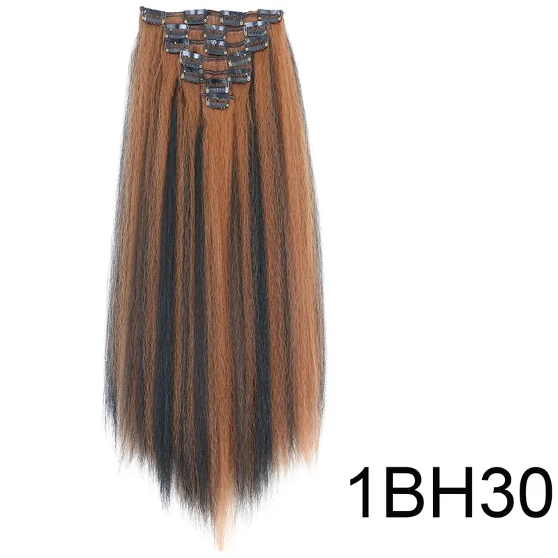 14-22icnh Synthetic Yaki Straight Clip In Hair Extensions For Women Black 7Pcs/Set Synthetic Extensions Hairpiece — image 9