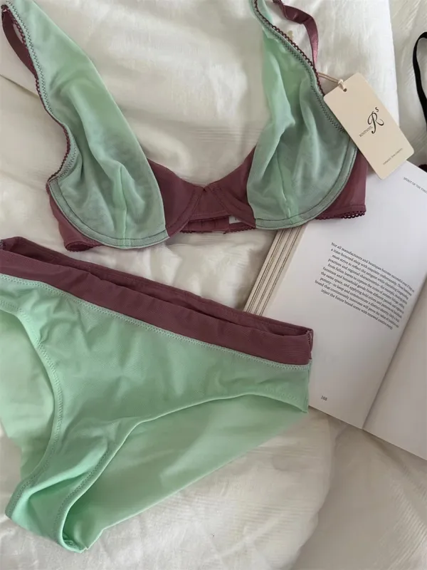 Bra French mesh comfortable lingerie with underpants suit small fresh underwear up support large breasts show small bra set