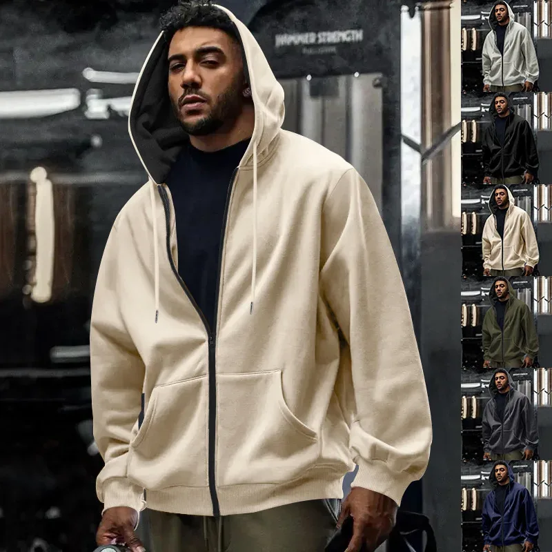 Ny 2026 mäns höst Fritidskläder Solid långärmad dragkedja Huvtröja Kappa Manmode Utomhus Sportkläder Huvtröjor Jackor — image 45