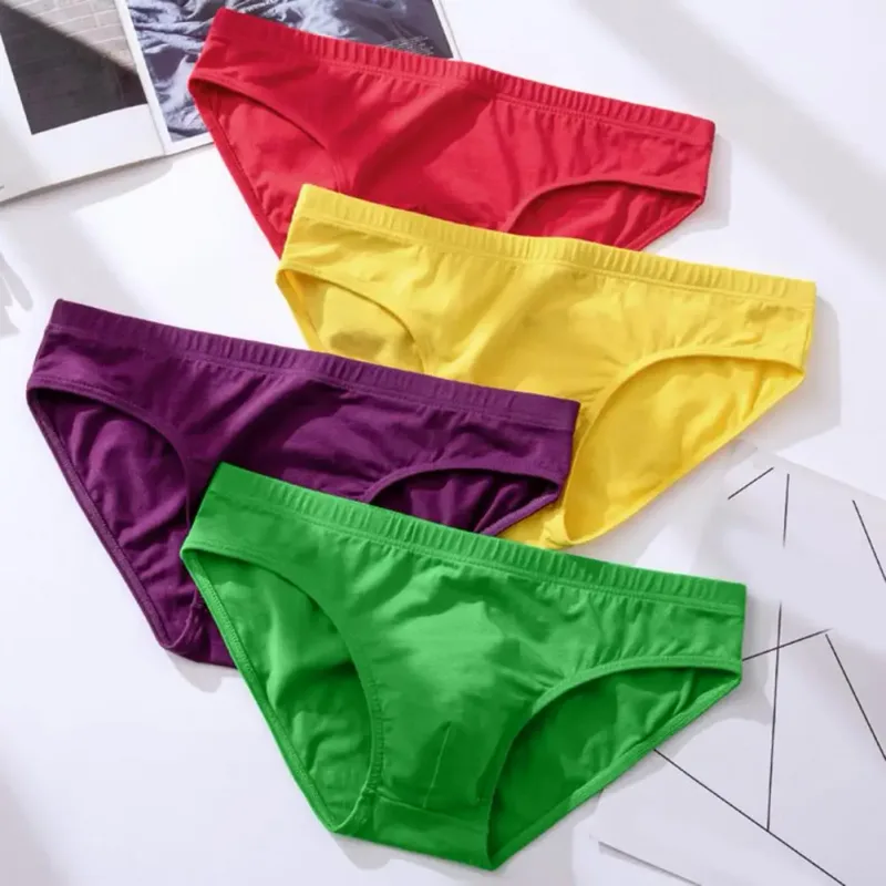 Cotton Briefs Adult Man Briefs Stretchy Breathable Solid Color Male Underwear Low Waist Cotton Underpants Plus Size Men Cotto — image 2